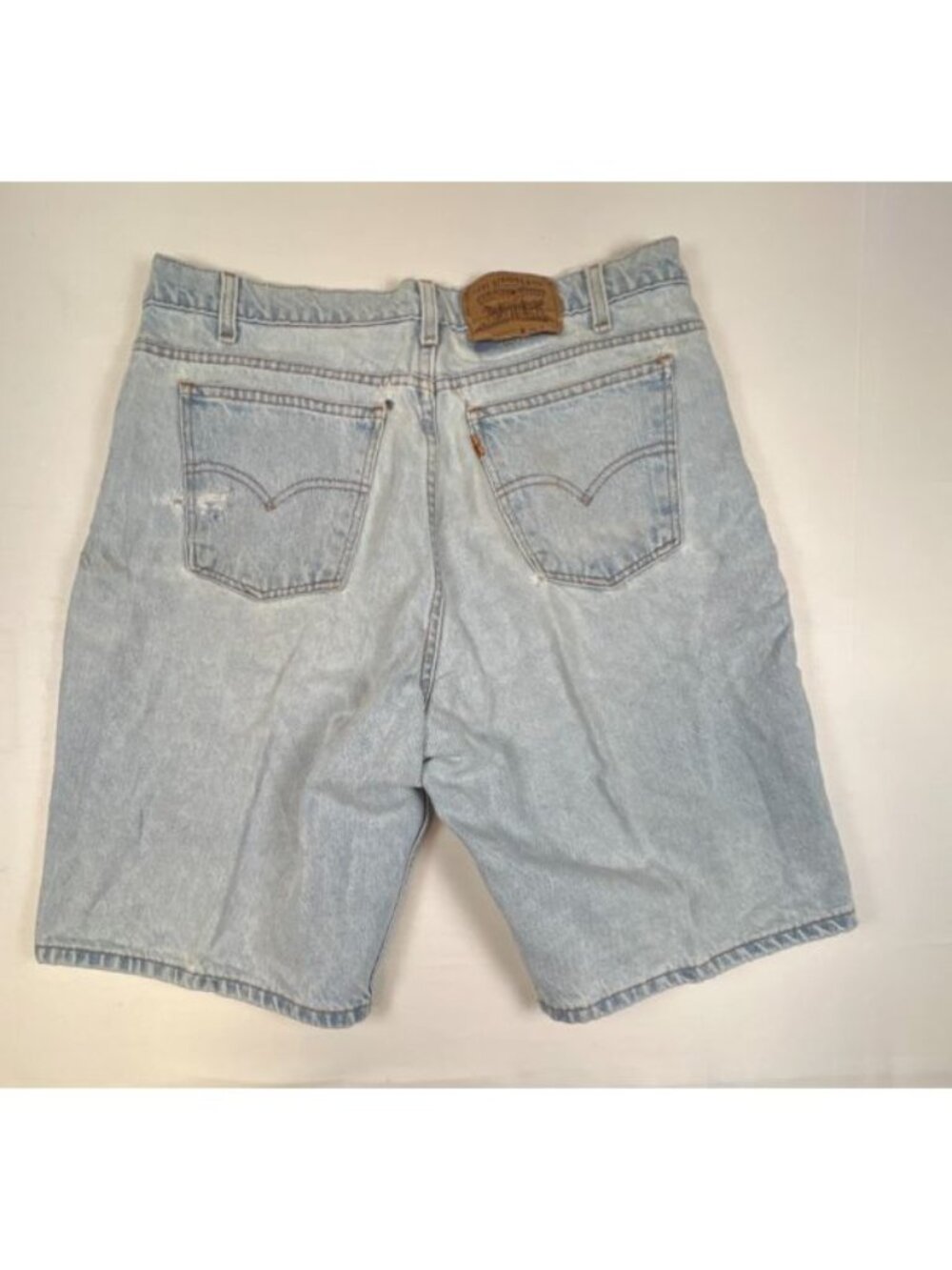 Vintage Levis 550 Mens 36 Light Wash Denim Jean Shorts Distressed Orange Tab 90s - Picture 2 of 13
